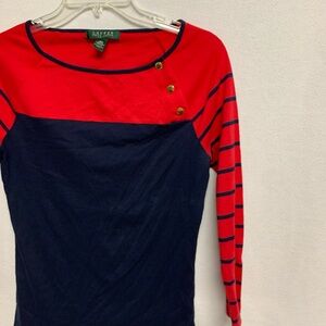 Lauren Ralph Lauren Red and Navy Long Sleeve Top